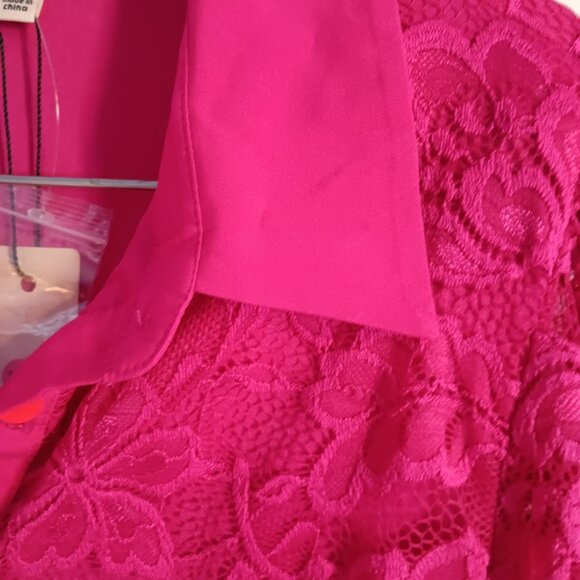 Les Serein Women's Lace Long Sleeve Pink Blouse Size Medium NWT - Picture 3 of 7